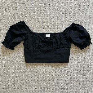 Aritzia Sunday Best Black Crop Top Tie Front with Ruching size Small